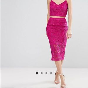 Brand New Pink Midi Lace Skirt Size 8